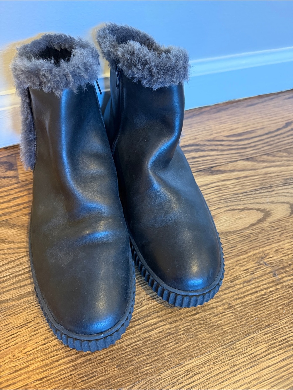 Trouve Black Slip-On Faux Fur Ankle Bootie Size 9.5